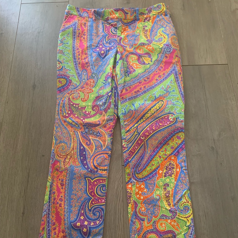 Lauren Ralph Lauren Petite Paisley Pants side Zip size 8P multicolor